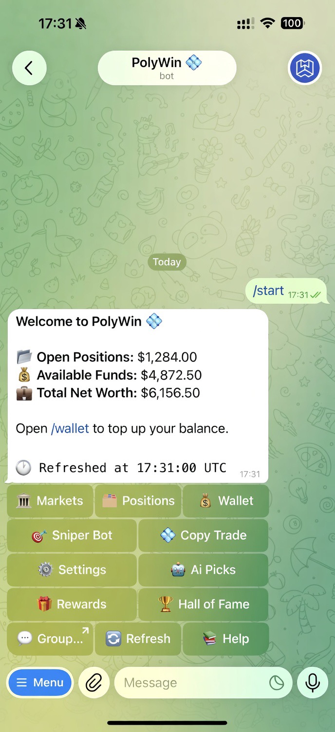 wAiq main menu in Telegram